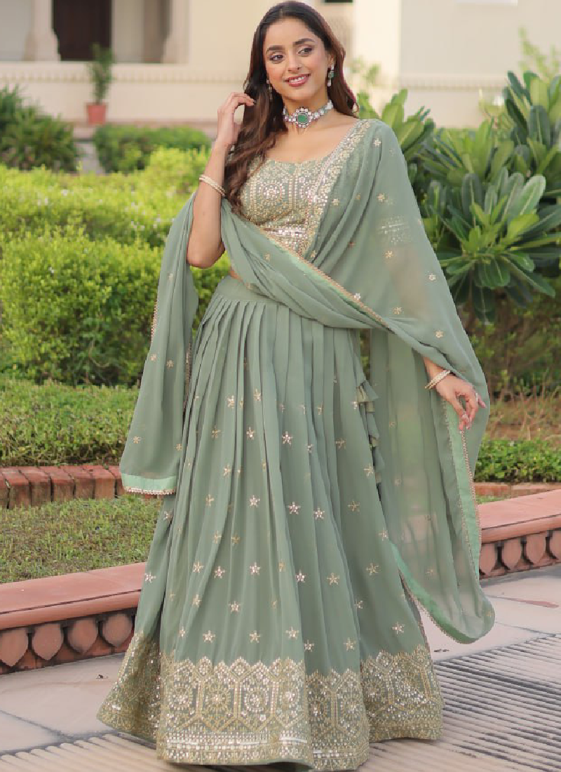 Adorable Pista Green Zari Embroidered Georgette Wedding Lehenga Choli