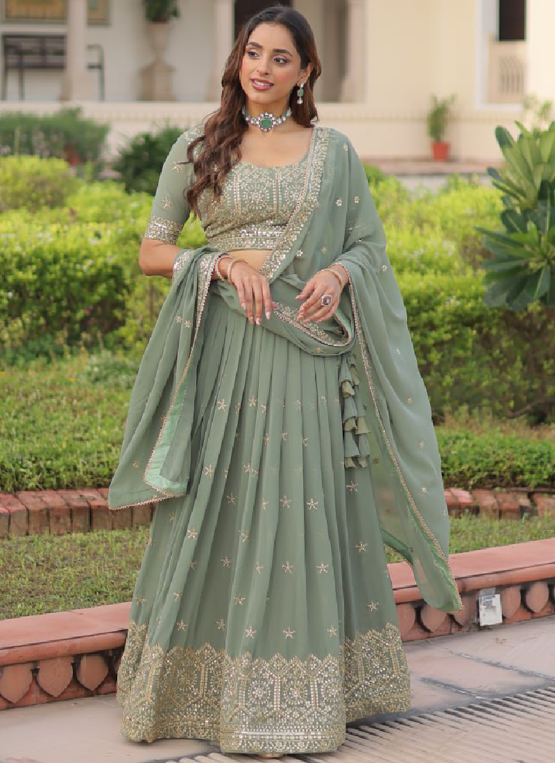 Adorable Pista Green Zari Embroidered Georgette Wedding Lehenga Choli