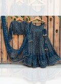 Aesthetically Sequence Embroidered Blue Georgette Lehenga Choli