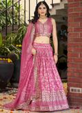 Aesthetically Sequence Weaving Embroidery Jacquard Pink Lehenga Choli