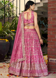 Aesthetically Sequence Weaving Embroidery Jacquard Pink Lehenga Choli