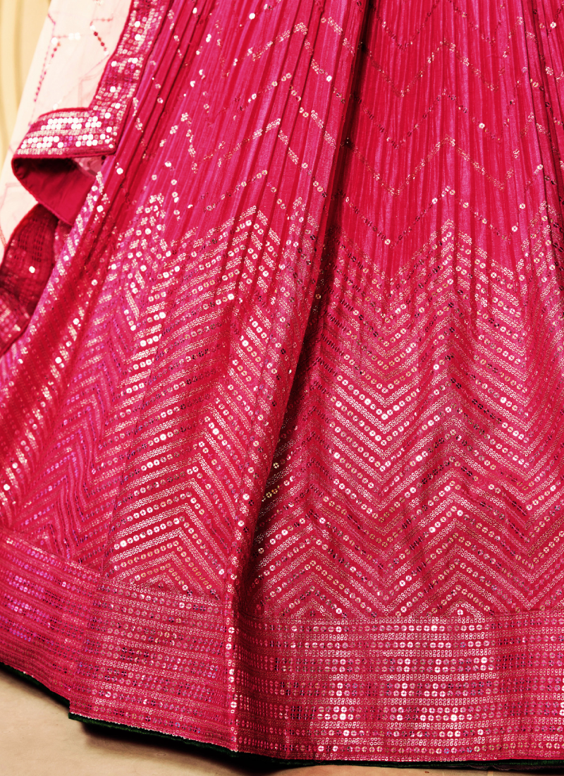 Aesthetically Sequence Work Chinon Sangeet Wear Pink Lehenga Choli