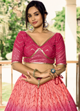 Aesthetically Sequence Work Chinon Sangeet Wear Pink Lehenga Choli