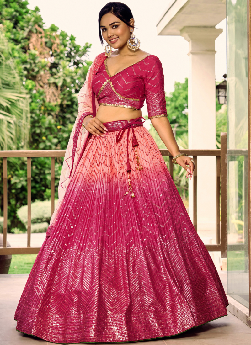 Aesthetically Sequence Work Chinon Sangeet Wear Pink Lehenga Choli