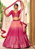 Aesthetically Sequence Work Chinon Sangeet Wear Pink Lehenga Choli