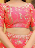 Aesthetically Zari Embroidered Peach Silk Lehenga Choli For Wedding