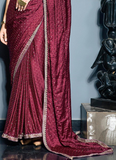 Aesthetically Zari Weaving Satin Maroon Color Traditional Saree