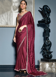 Aesthetically Zari Weaving Satin Maroon Color Traditional Saree