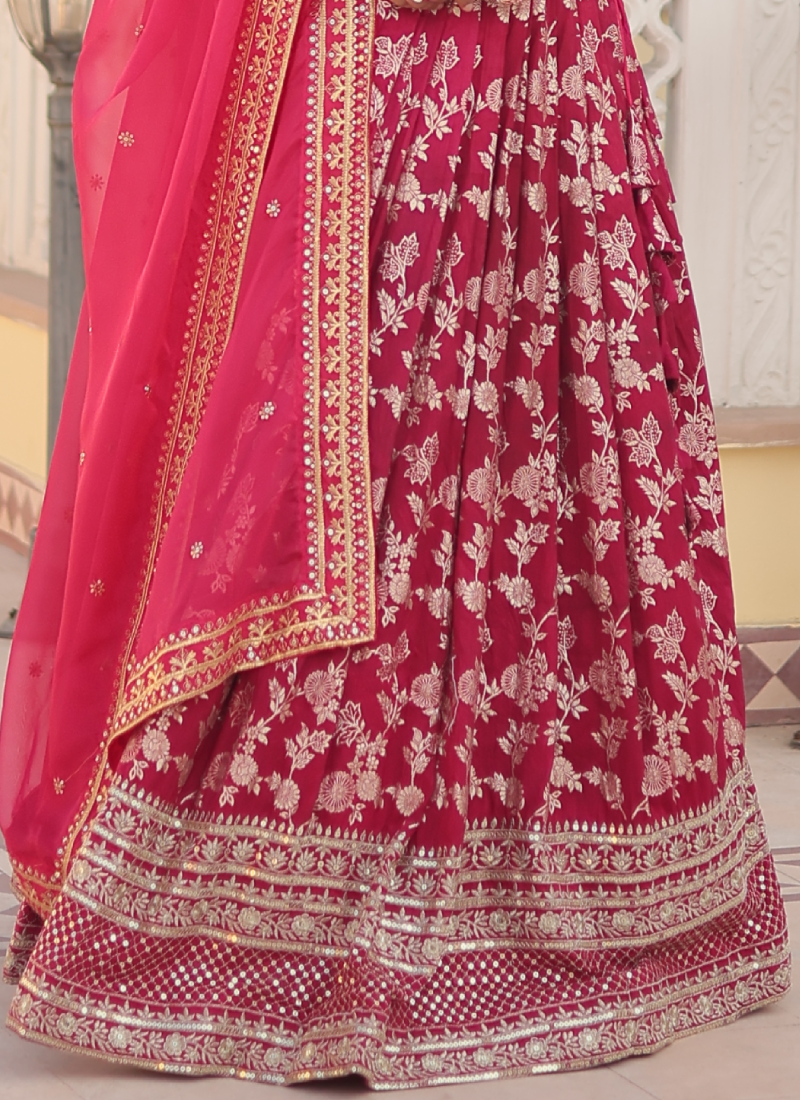 Aesthetically Zari Work Pure Viscose Jacquard Pink Lehenga Choli