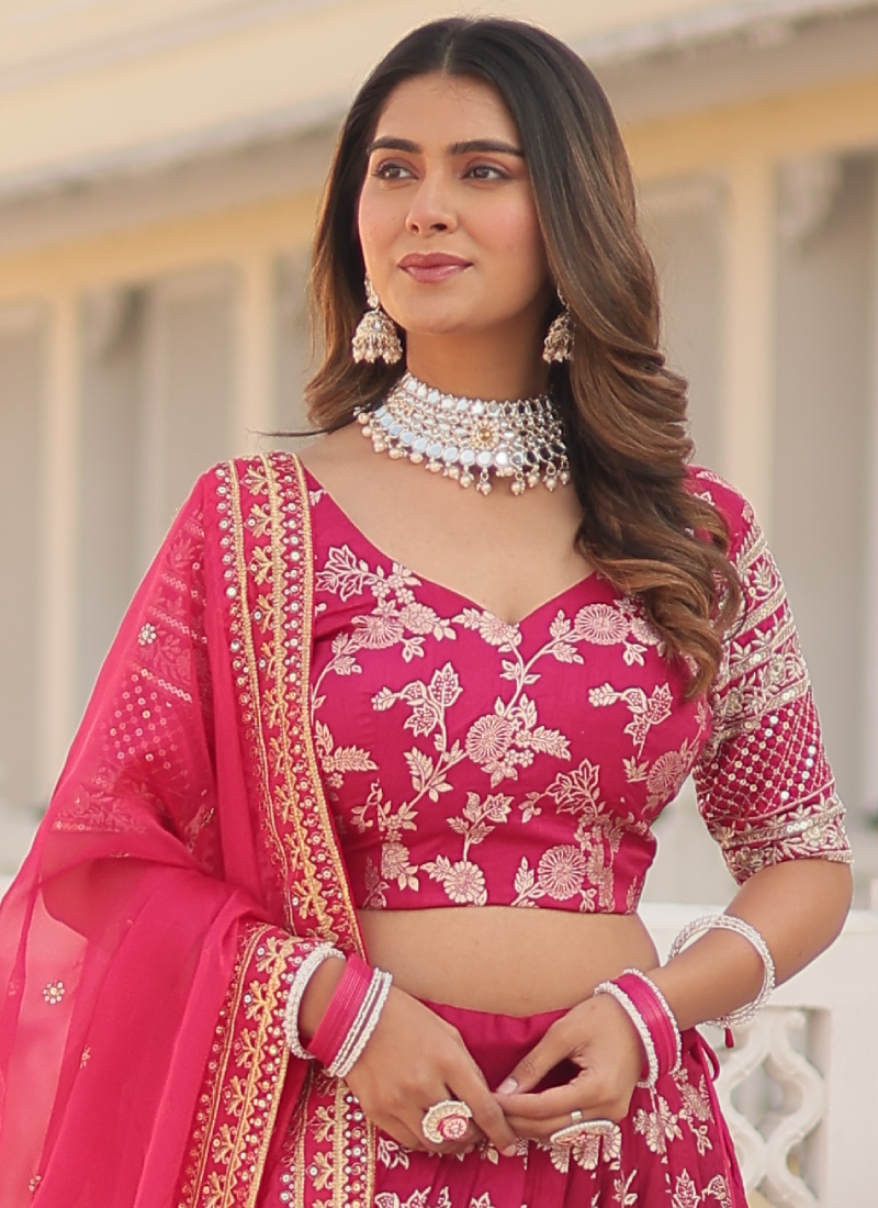 Aesthetically Zari Work Pure Viscose Jacquard Pink Lehenga Choli