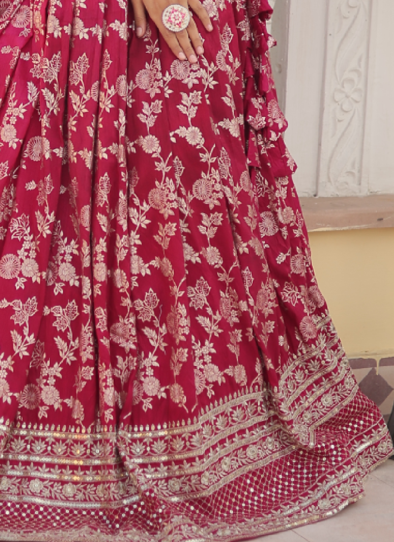 Aesthetically Zari Work Pure Viscose Jacquard Pink Lehenga Choli