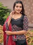 Ajrakh Printed Pure Cotton Navratri Special Black Lehenga Choli Set