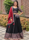 Ajrakh Printed Pure Cotton Navratri Special Black Lehenga Choli Set