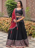 Ajrakh Printed Pure Cotton Navratri Special Black Lehenga Choli Set