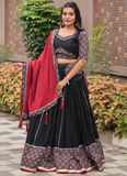 Ajrakh Printed Pure Cotton Navratri Special Black Lehenga Choli Set
