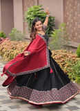 Ajrakh Printed Pure Cotton Navratri Special Black Lehenga Choli Set