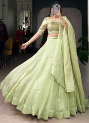Allen Crush Pista Green Lehenga With Sequence Embroidery Work Blouse