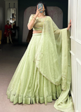 Allen Crush Pista Green Lehenga With Sequence Embroidery Work Blouse