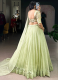 Allen Crush Pista Green Lehenga With Sequence Embroidery Work Blouse
