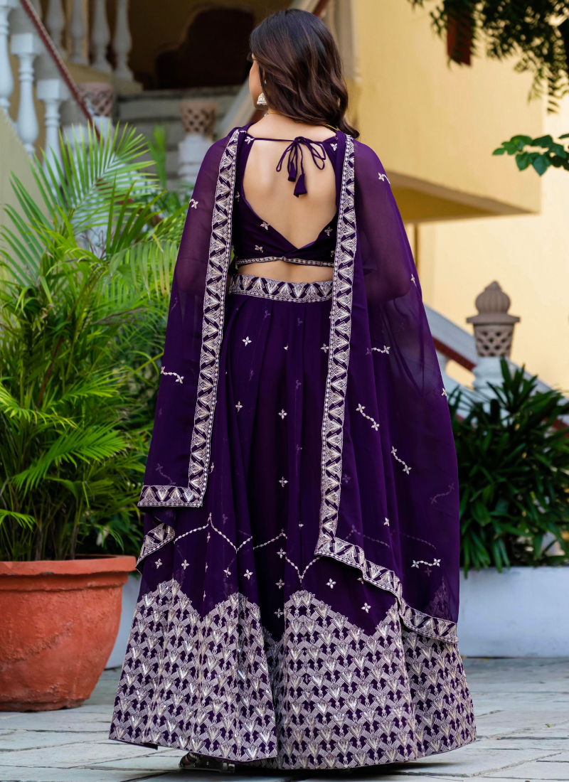 Alluring Zari Sequence Work Purple Party Wear Georgette Lehenga Choli