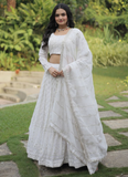 Amaze Georgette Lakhnavi Work White Lehenga Choli For Wedding