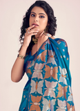 Amazing Banarasi Silk Zari Weaving Blue Wedding Saree With Blouse