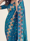 Amazing Banarasi Silk Zari Weaving Blue Wedding Saree With Blouse