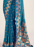 Amazing Banarasi Silk Zari Weaving Blue Wedding Saree With Blouse