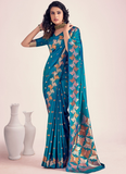 Amazing Banarasi Silk Zari Weaving Blue Wedding Saree With Blouse