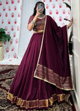 Amazing Chanderi Zari Weaving Work Wine Navratri Wear Ghagra Choli