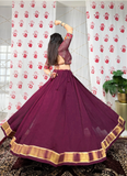 Amazing Chanderi Zari Weaving Work Wine Navratri Wear Ghagra Choli