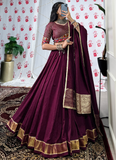 Amazing Chanderi Zari Weaving Work Wine Navratri Wear Ghagra Choli