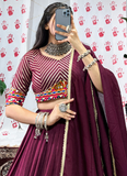 Amazing Chanderi Zari Weaving Work Wine Navratri Wear Ghagra Choli