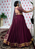 Amazing Chanderi Zari Weaving Work Wine Navratri Wear Ghagra Choli