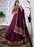 Amazing Chanderi Zari Weaving Work Wine Navratri Wear Ghagra Choli