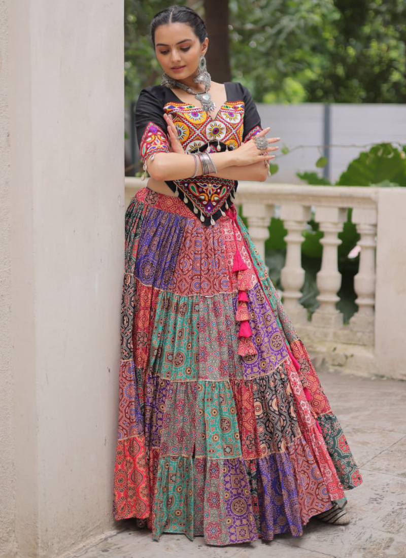 Amazing Digital Printed Multi Color Cotton Navratri Special Crop Top