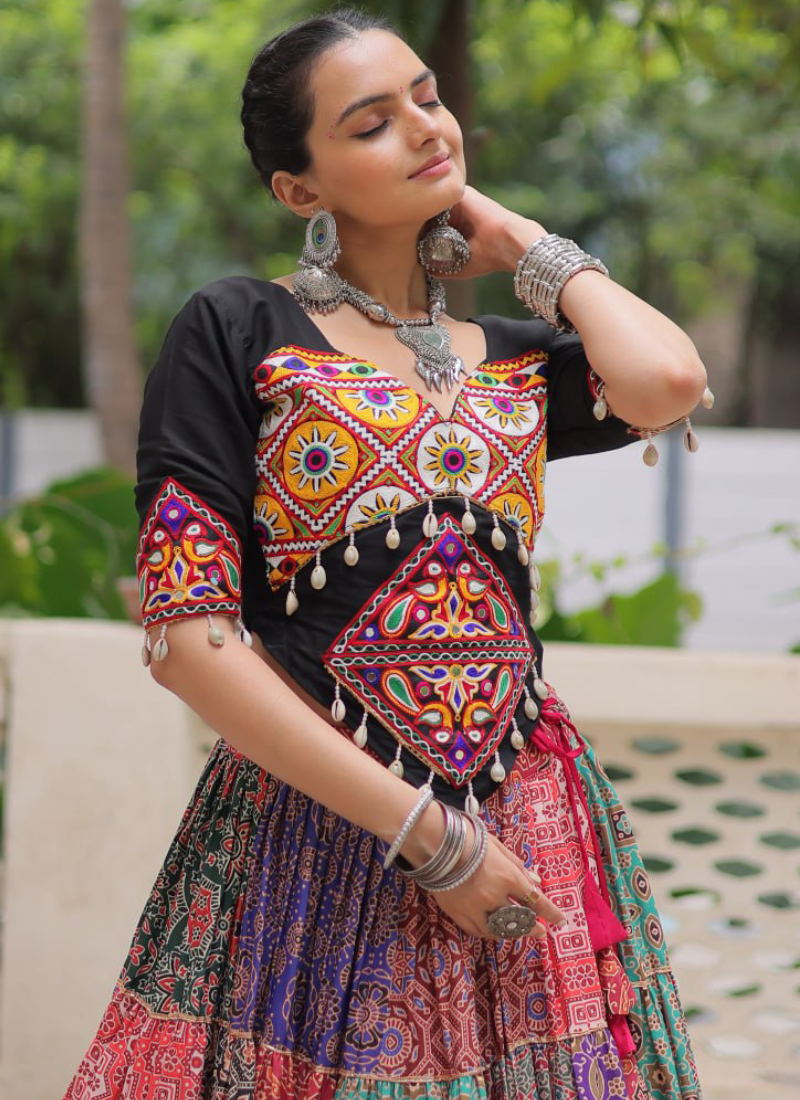 Amazing Digital Printed Multi Color Cotton Navratri Special Crop Top