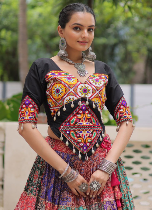 Amazing Digital Printed Multi Color Cotton Navratri Special Crop Top