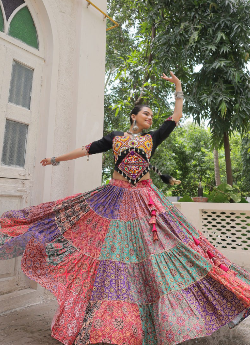 Amazing Digital Printed Multi Color Cotton Navratri Special Crop Top