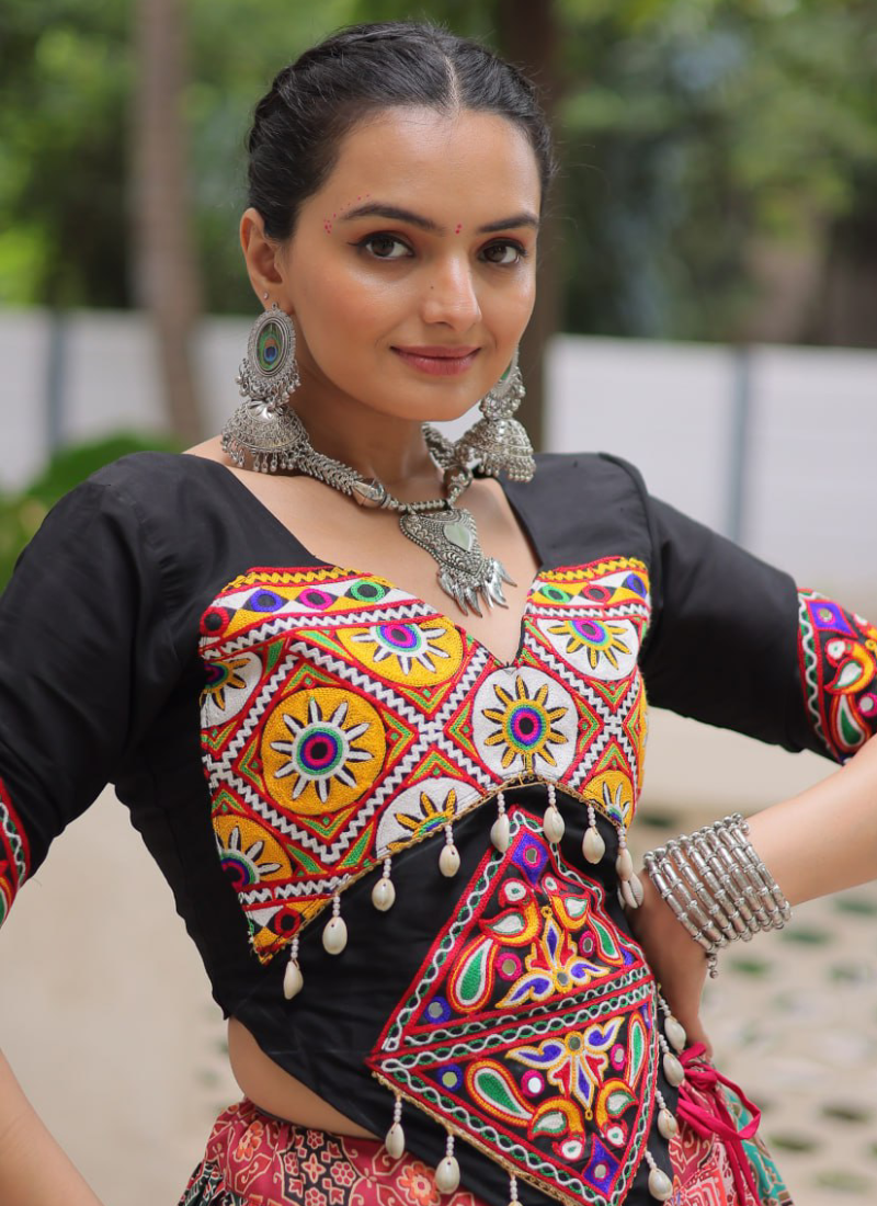 Amazing Digital Printed Multi Color Cotton Navratri Special Crop Top