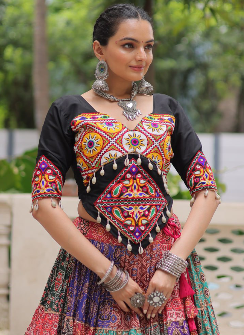 Amazing Digital Printed Multi Color Cotton Navratri Special Crop Top