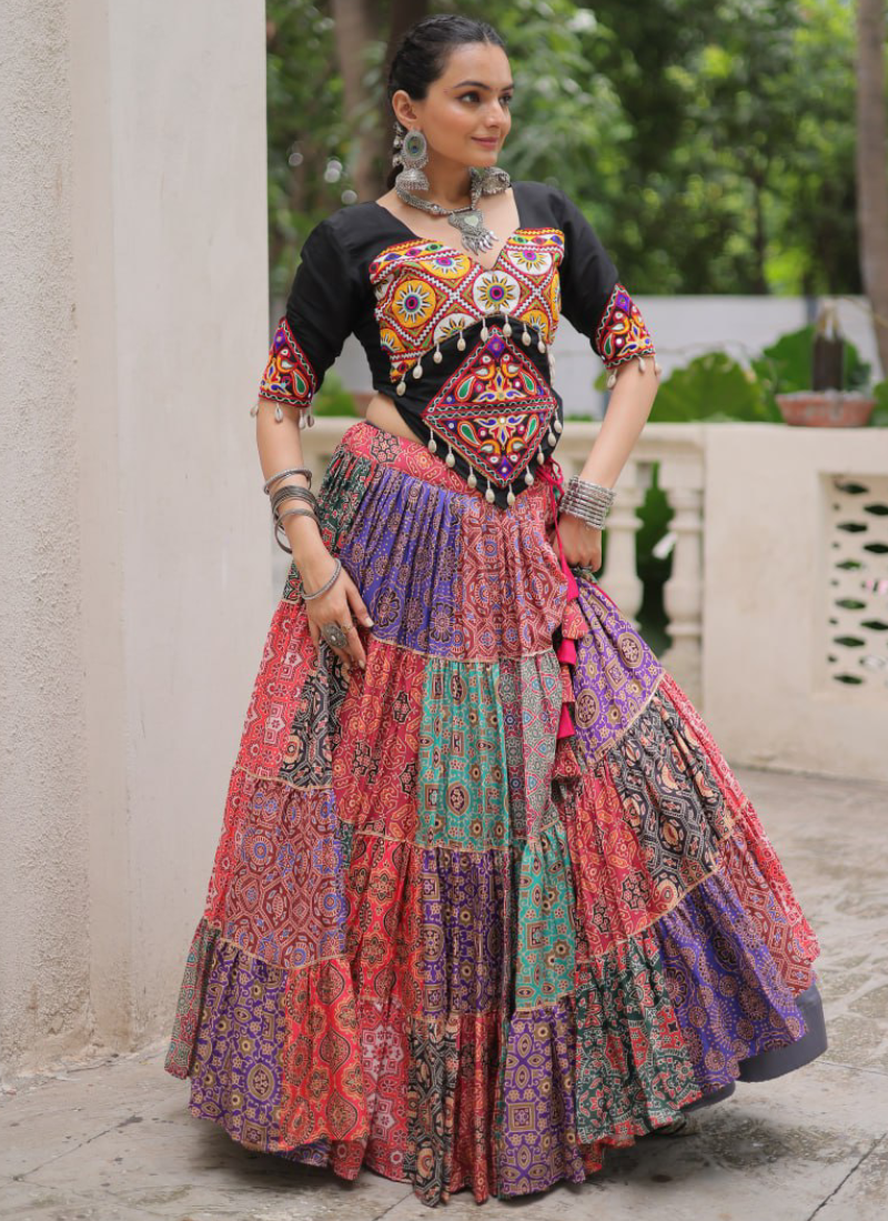 Amazing Digital Printed Multi Color Cotton Navratri Special Crop Top