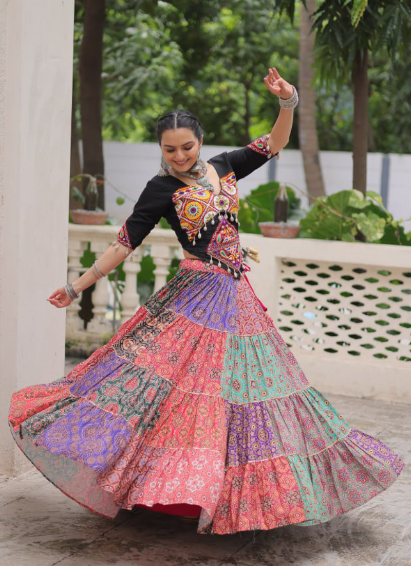 Amazing Digital Printed Multi Color Cotton Navratri Special Crop Top