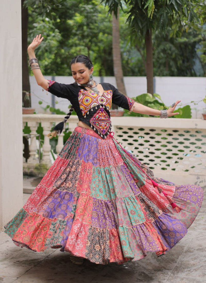 Amazing Digital Printed Multi Color Cotton Navratri Special Crop Top