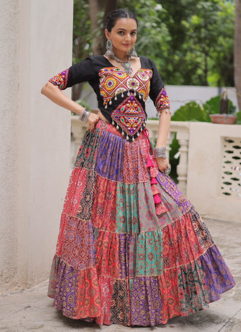 Amazing Digital Printed Multi Color Cotton Navratri Special Crop Top