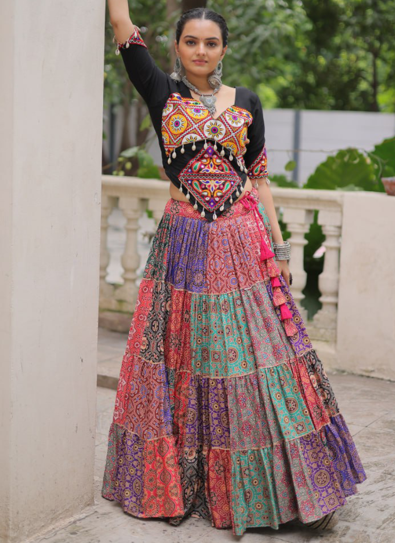 Amazing Digital Printed Multi Color Cotton Navratri Special Crop Top