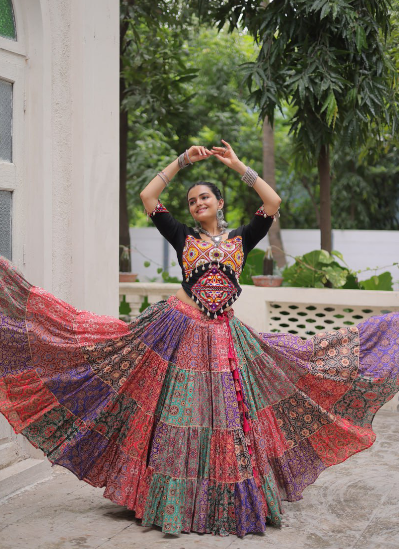 Amazing Digital Printed Multi Color Cotton Navratri Special Crop Top