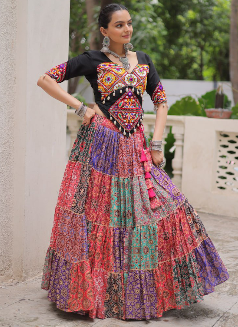 Amazing Digital Printed Multi Color Cotton Navratri Special Crop Top