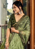 Amazing Embroidered Work Chinon Silk Mehendi Green Lehenga Choli