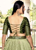 Amazing Embroidered Work Chinon Silk Mehendi Green Lehenga Choli